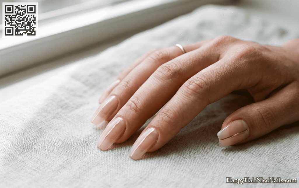  Golden Thread: Glossy Minimal Spring Nails Detail