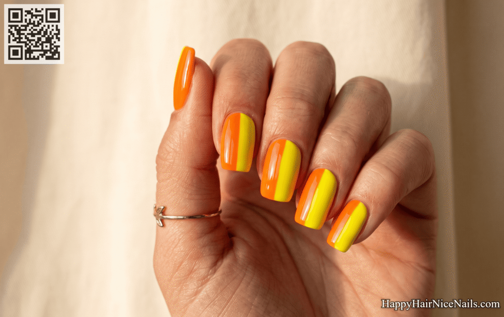 Two-Tone Neon Orange and Yellow Neon Summer Nails