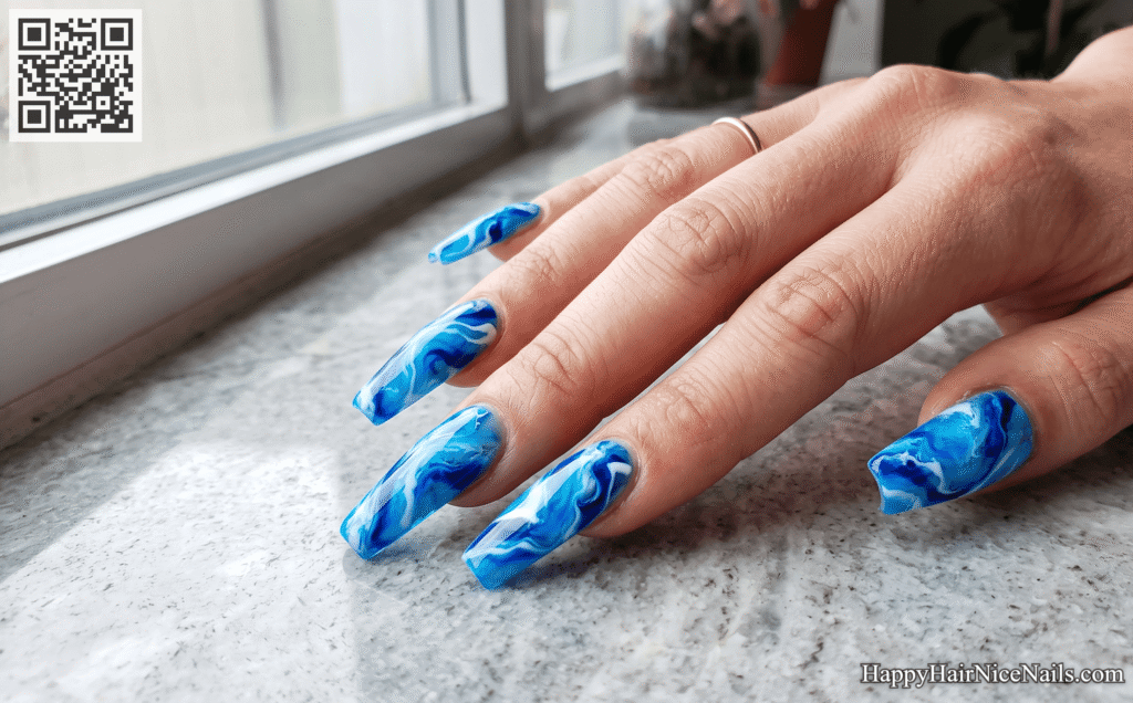 Neon Blue Marble Neon Summer Nails