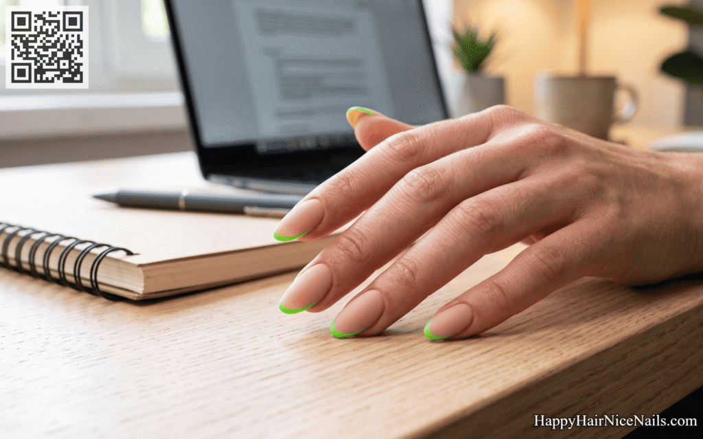 Neon Green Tips with Nude Base Neon Summer Nails
