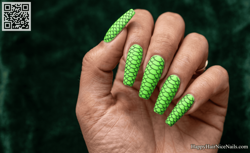Neon Green Snake Print Neon Summer Nails