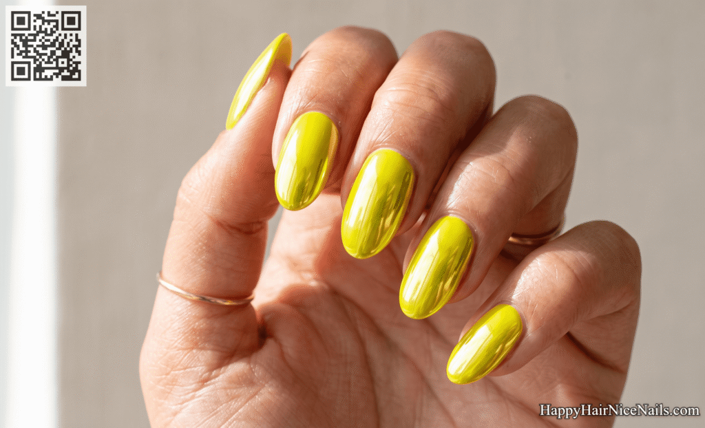 UV-Reactive Yellow Chrome Neon Summer Nails