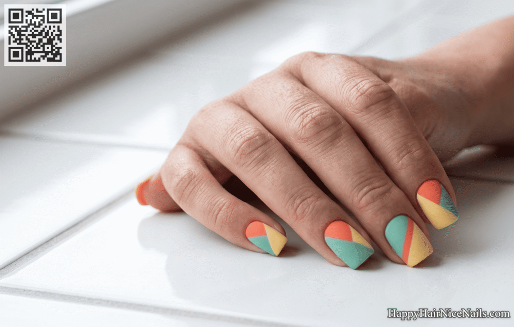 Coral Reef Color-Block Nails