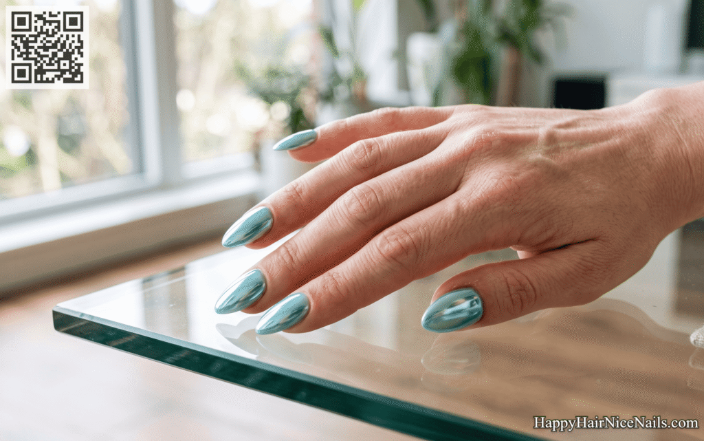 Aqua Chrome Dip Nails