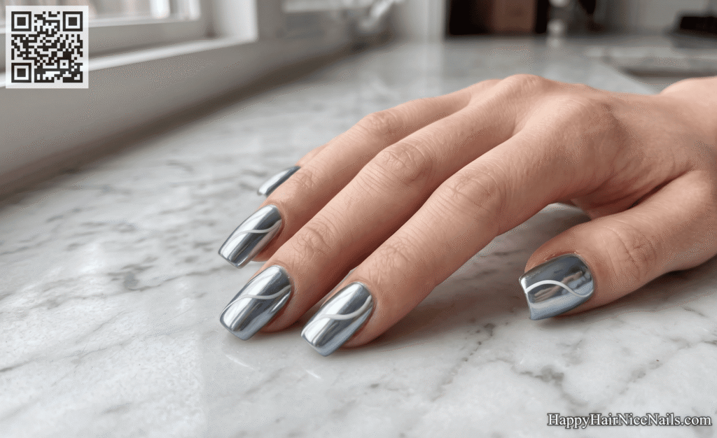 Chrome Wave Line Nails