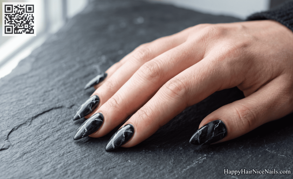 Deep Navy Marble Nails