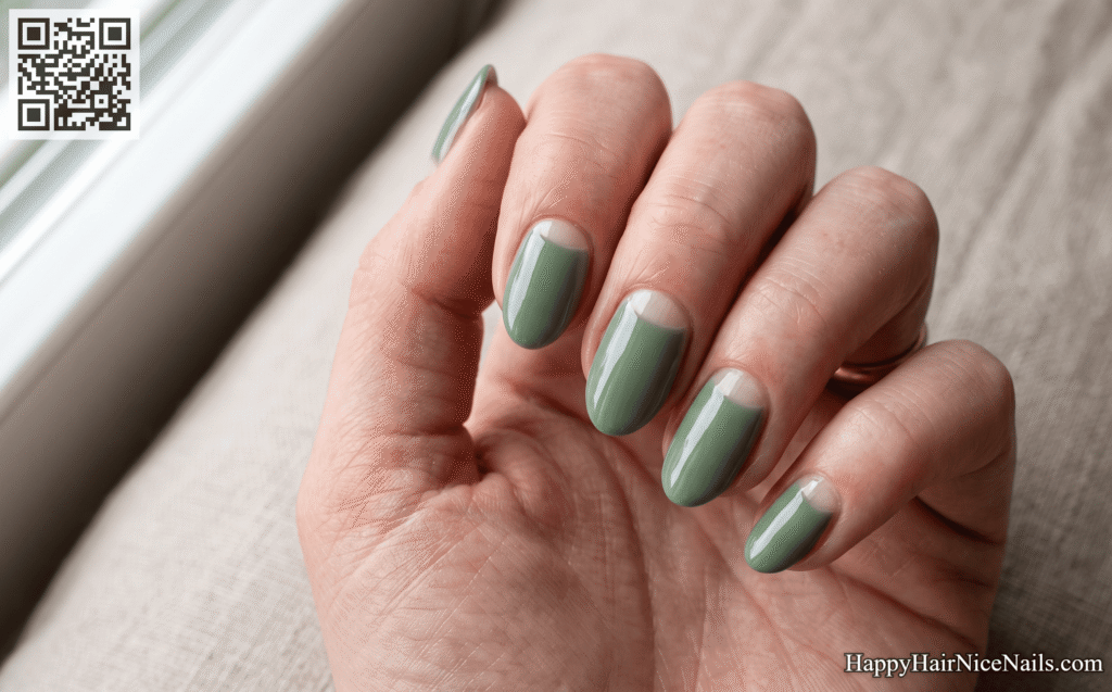 Sage Green Spring Nails Half-Moon Cuticle Design