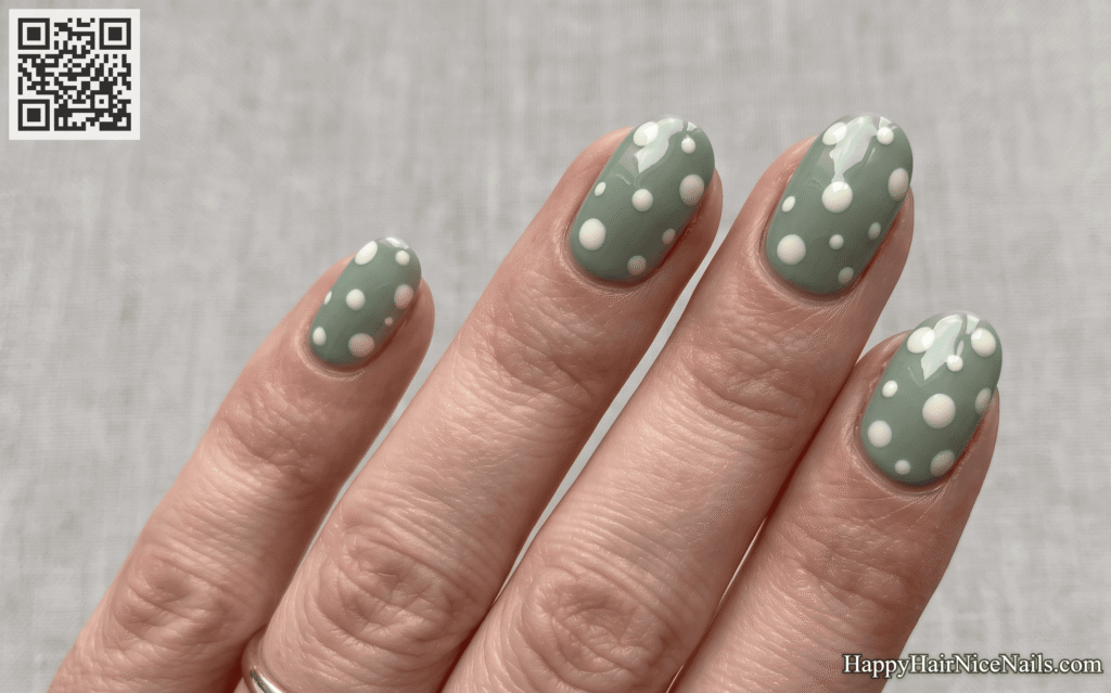  Sage Green Spring Nails Polka Dot Accent
