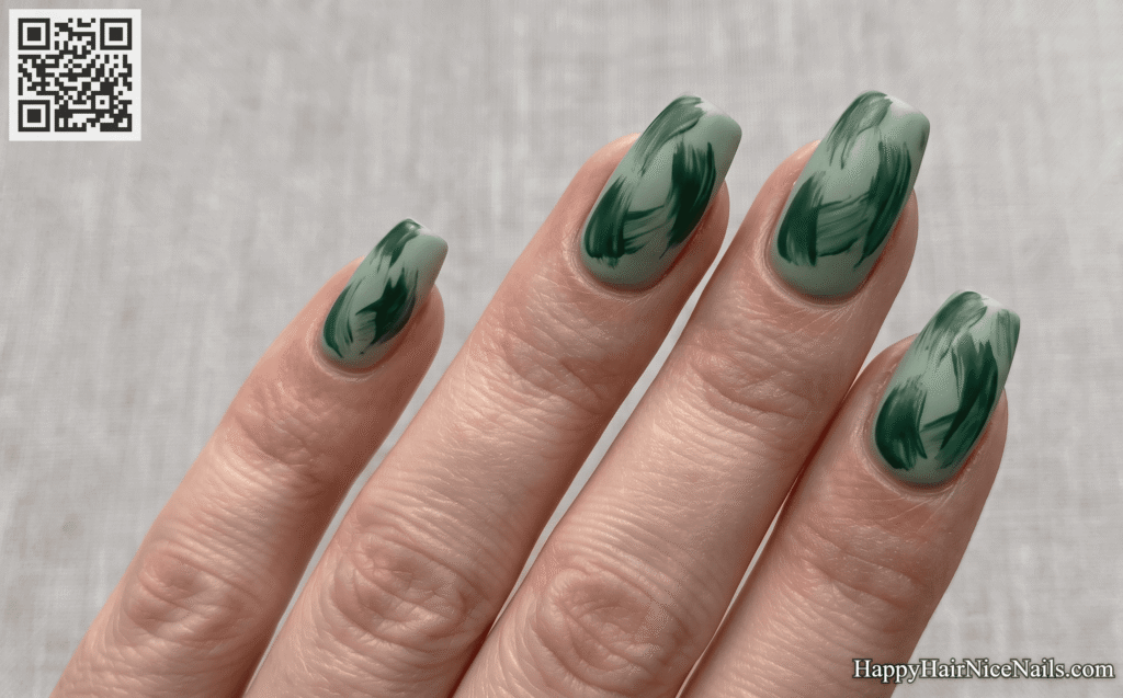 Sage Green Spring Nails Abstract Brushstroke