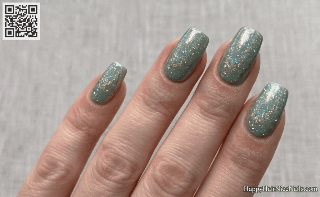 Sage Green Spring Nails Holographic Sheen