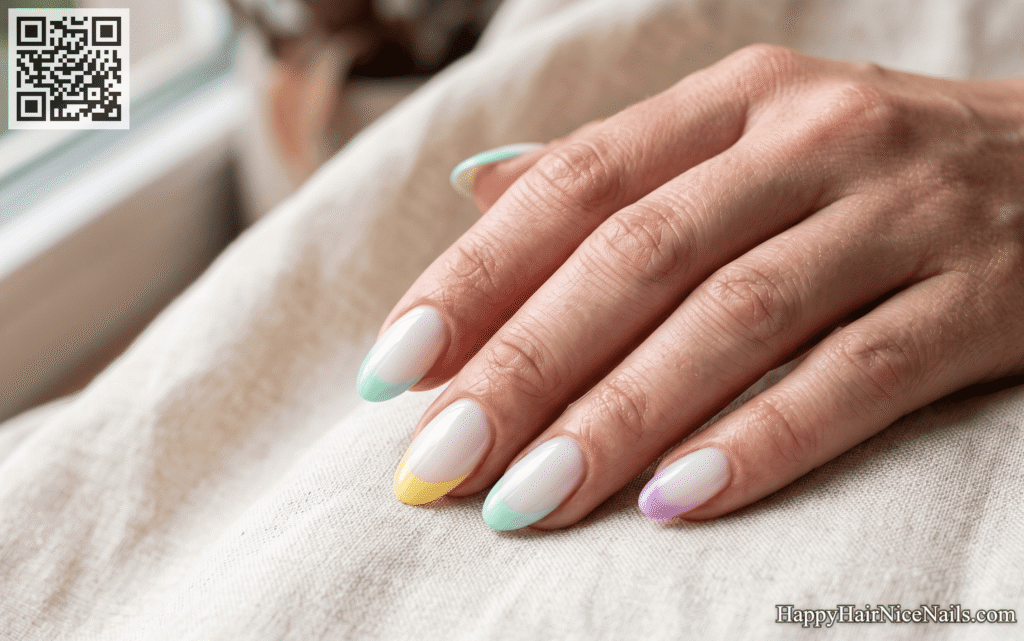 Pastel Rainbow Tip Spring Acrylic Nails
