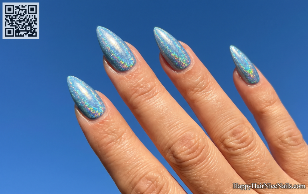 Sky Blue Holographic Spring Gel Nails