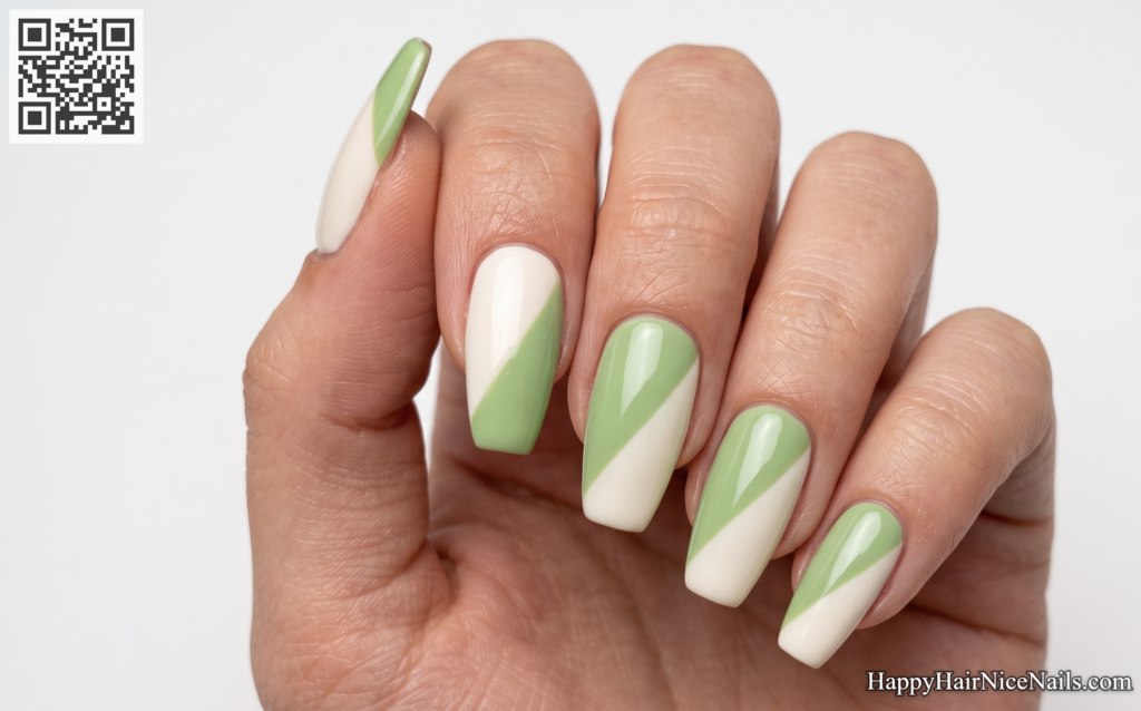 Pistachio Color-Block Spring Gel Nails