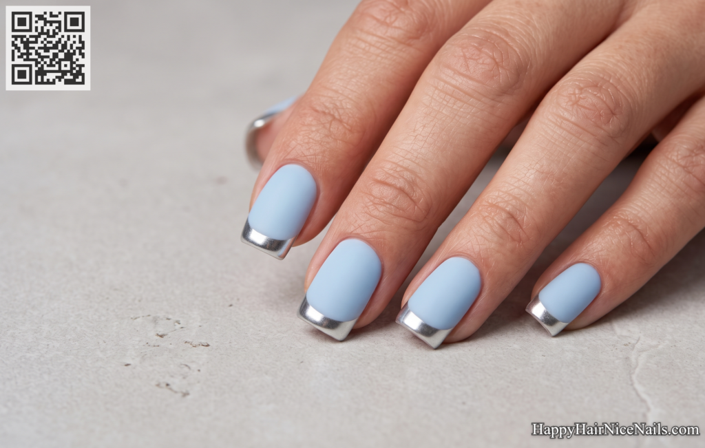Powder Blue Chrome-Tip Spring Gel Nails