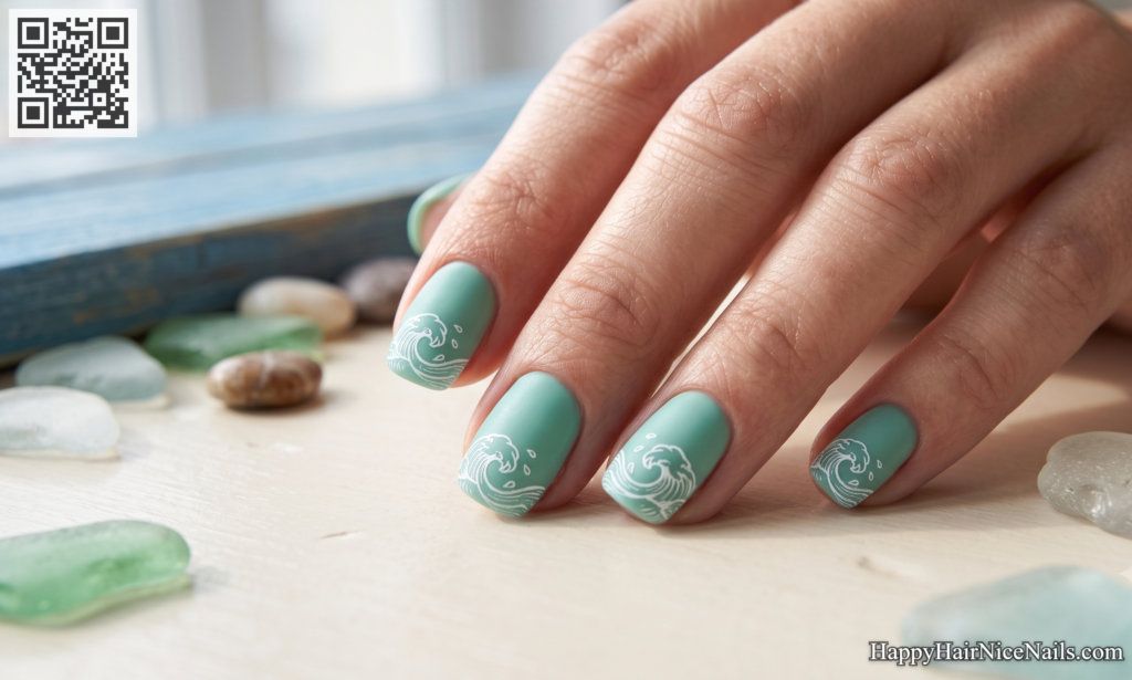 Seafoam Stamped Spring Gel Nails