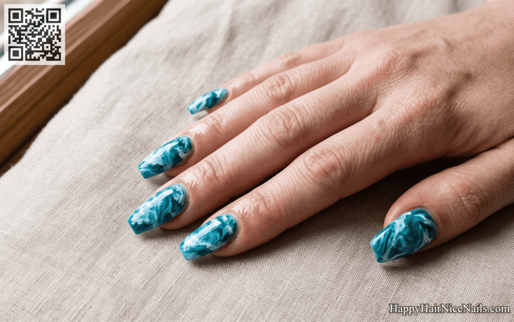 Ocean Wave Marble Summer Nails
