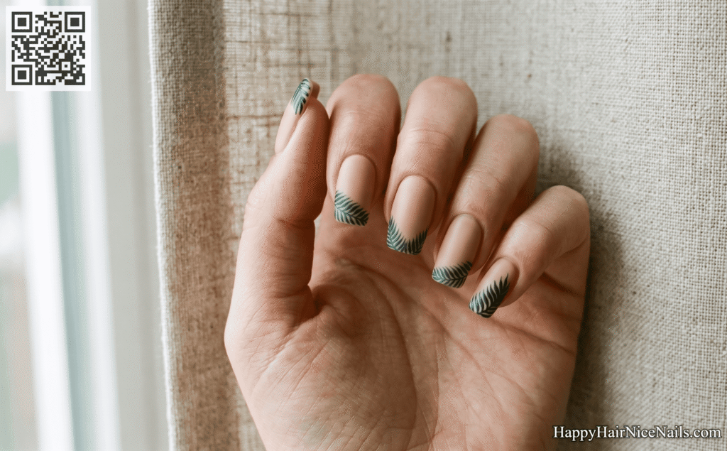 Tropical Nails: Palm Leaf Silhouette French