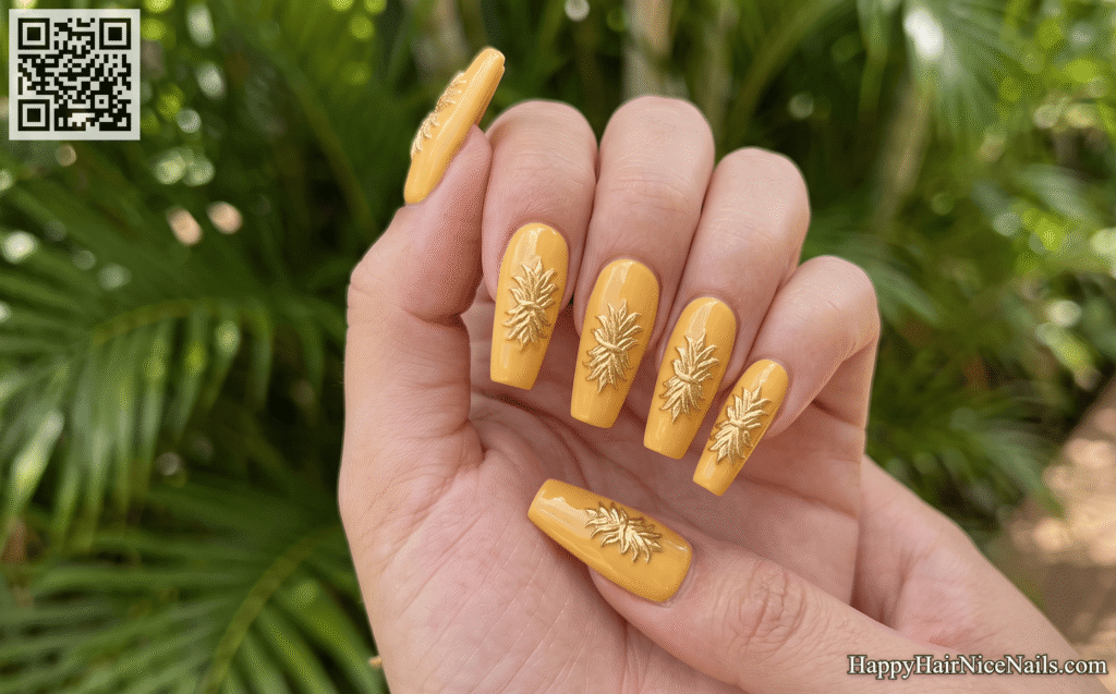 Tropical Nail: Golden Pineapple Crown