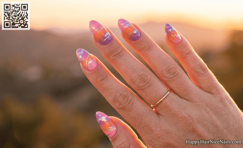 Tropical Nail: Tropical Sunset Foil Swirl