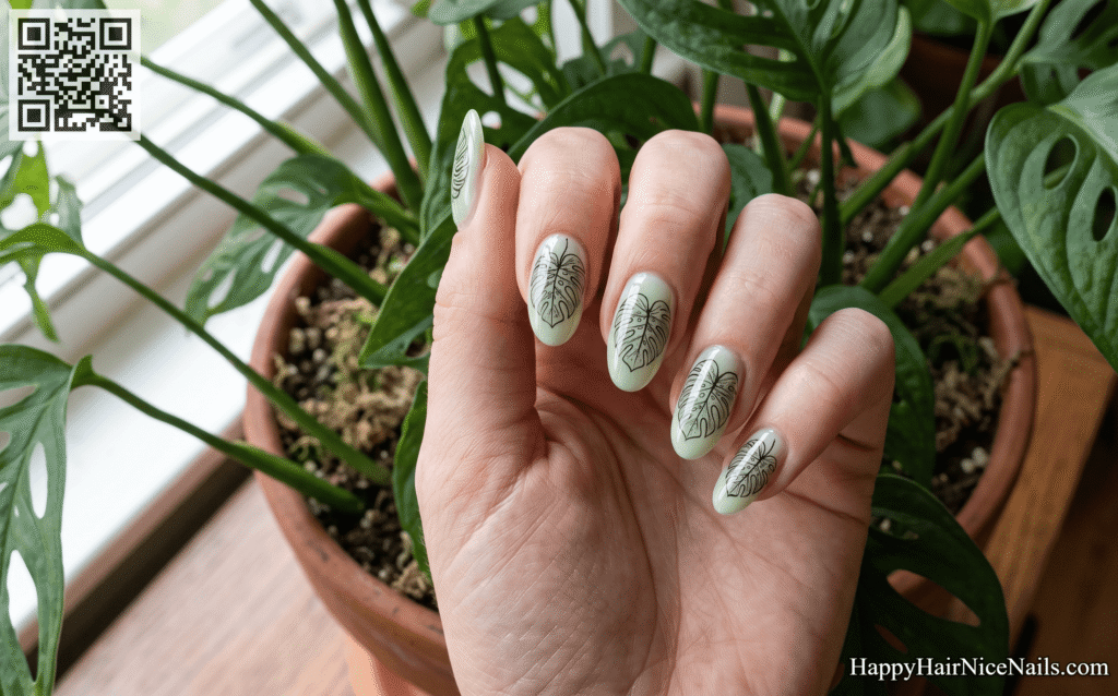 Tropical Nails: Monstera Leaf Line Art
