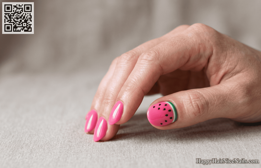 Watermelon Slice Vacation Nails