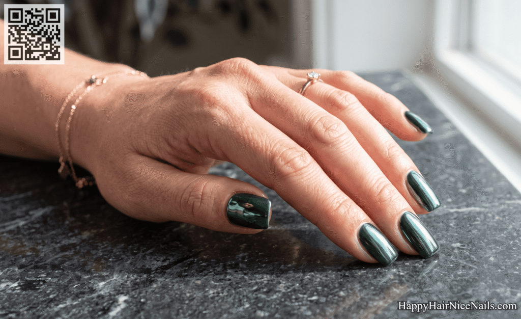 Deep Green Chrome Watermelon Nails