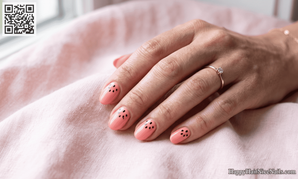 Watermelon Nails with Black Seed Dot Accents