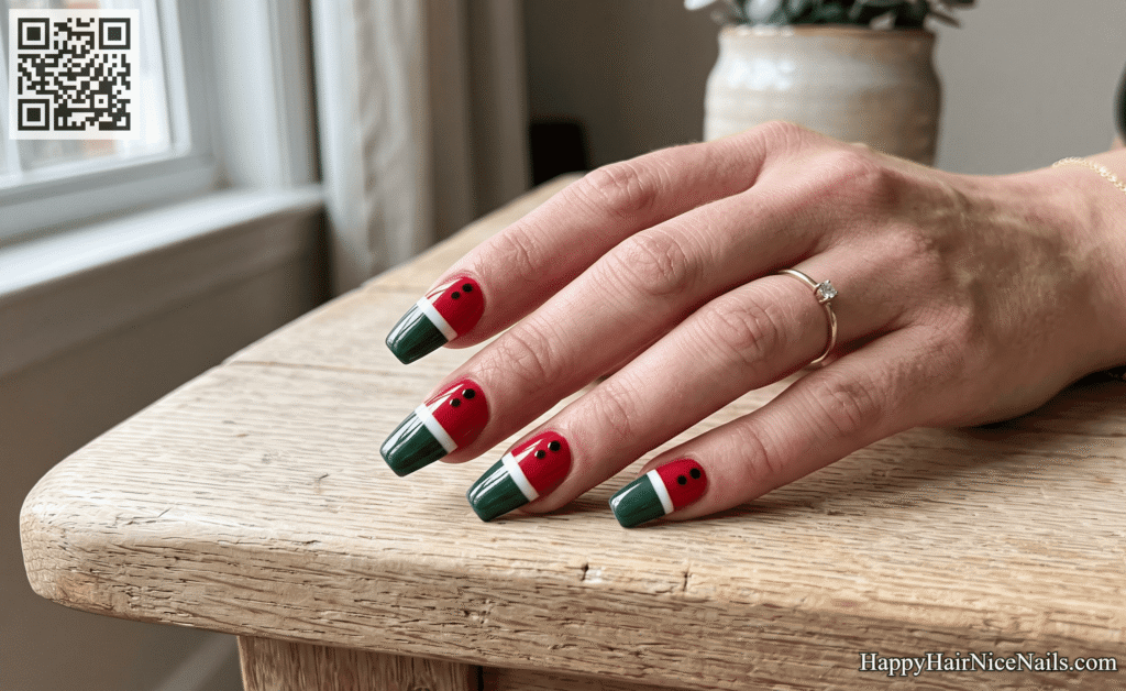 Classic Red-White-Green Layered Watermelon Nails
