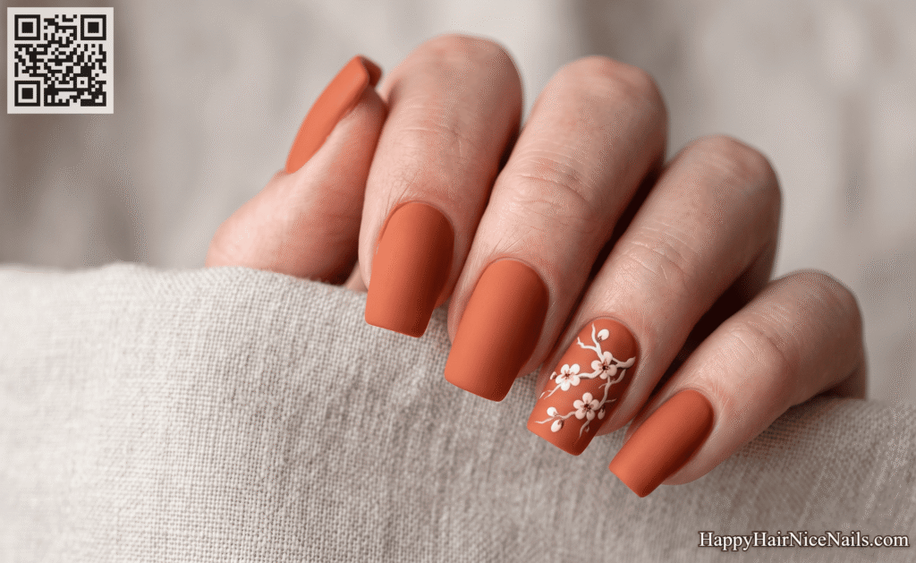 Cherry Blossom Nails in Matte Terracotta