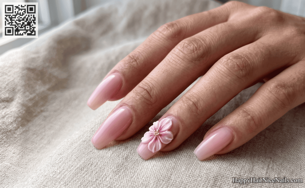 Sheer Pink Cherry Blossom Nails with 3D Petal Detail