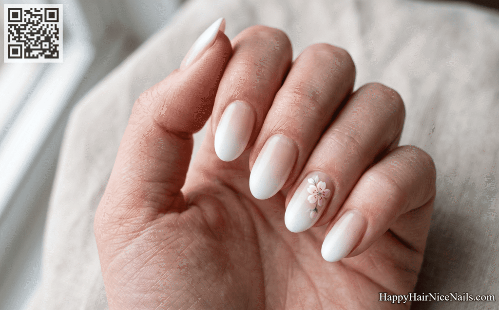 Cherry Blossom Nails in Soft White Ombre