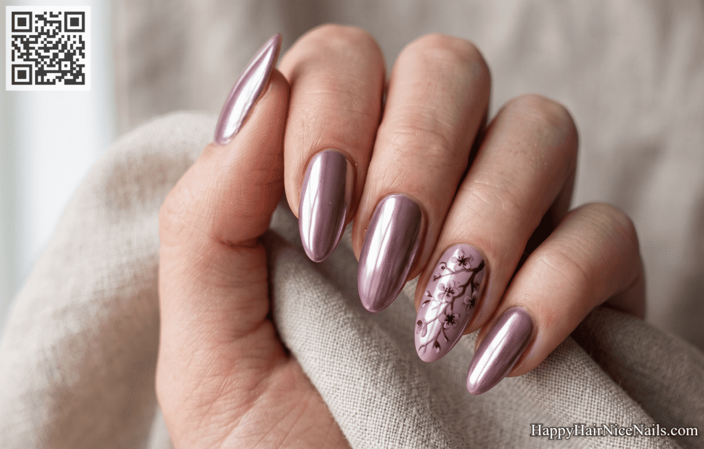 Cherry Blossom Nails in Dusty Mauve Chrome