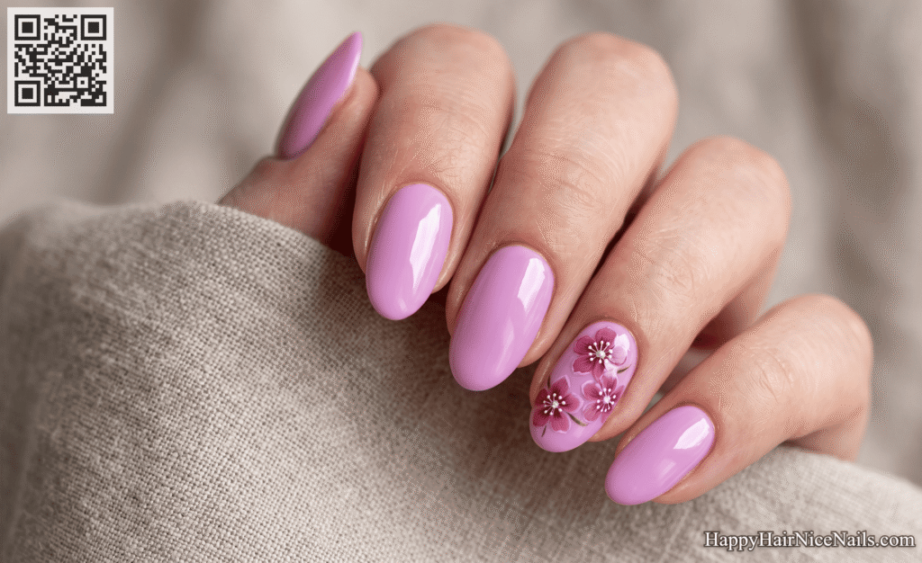 Lavender-Pink Cherry Blossom Nails with Glossy Finish