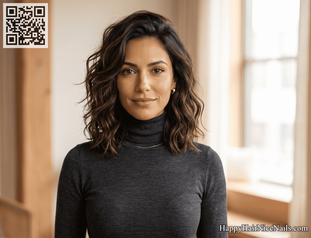Textured Crown Wavy Lob Hairstyle for Diamond Faces