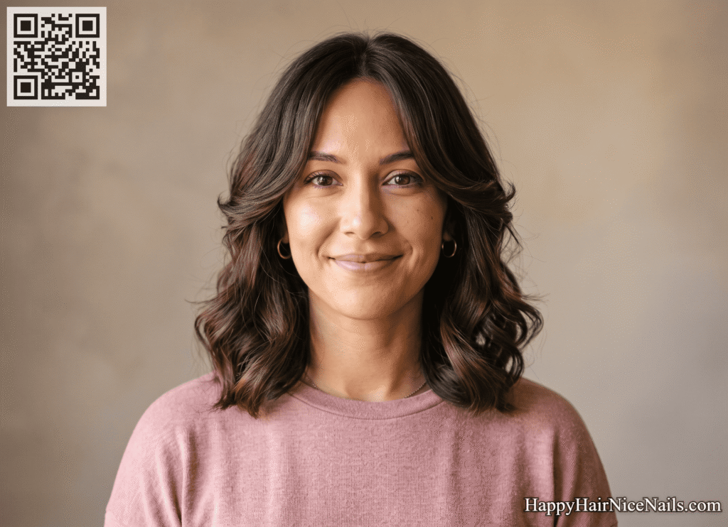 Face-Grazing Curtain Wavy Lob Hairstyle for Oblong Faces